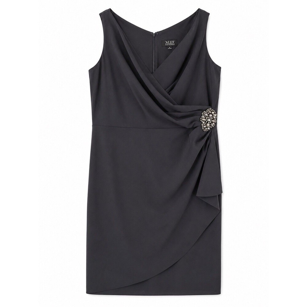 Alex Evenings Women’s Size 18 Black Draped Faux Wrap Cocktail Dress